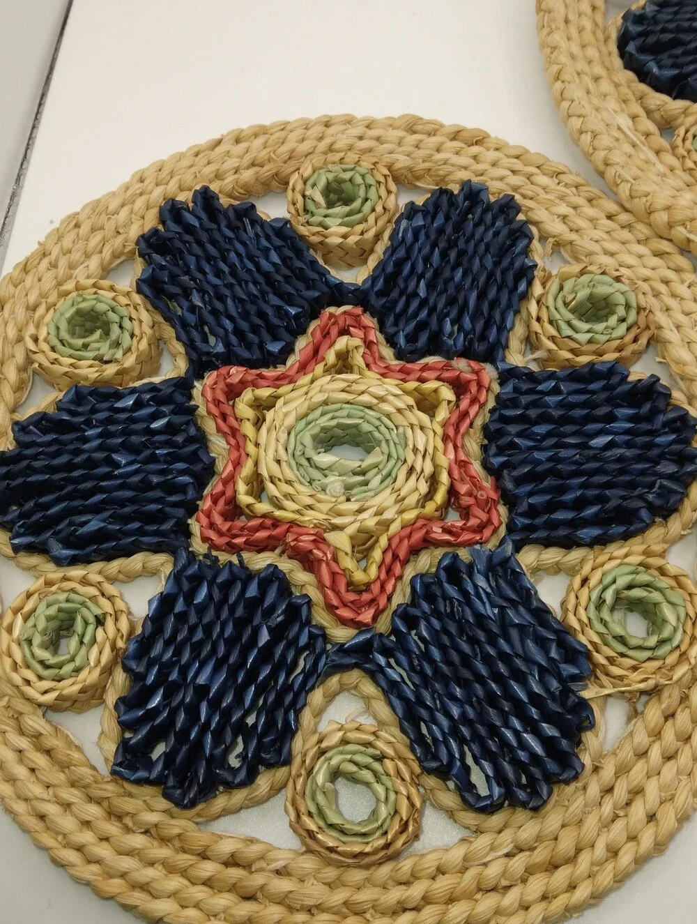 Pair Of Vintage Boho Raffia/Rattan Trivets/Wall Decor.   READ.